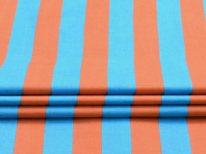 Close-up view of lightweight 80 GSM striped fabric gathered to showcase its soft drape.