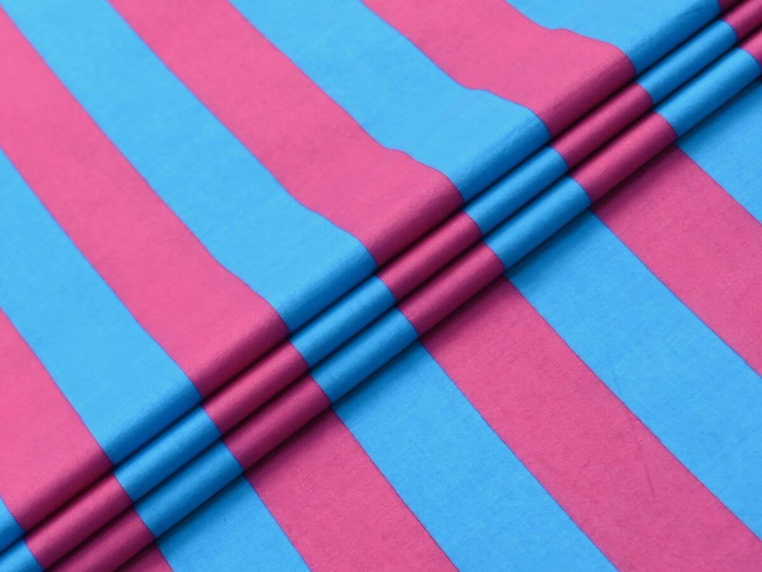 Pink and Blue Striped Fabric by the Yard | Retro Tent Stripe Fabric | Indolibas