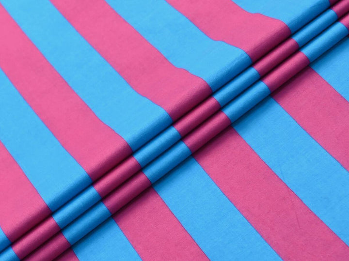 Pink and Blue Striped Fabric by the Yard | Retro Tent Stripe Fabric | Indolibas