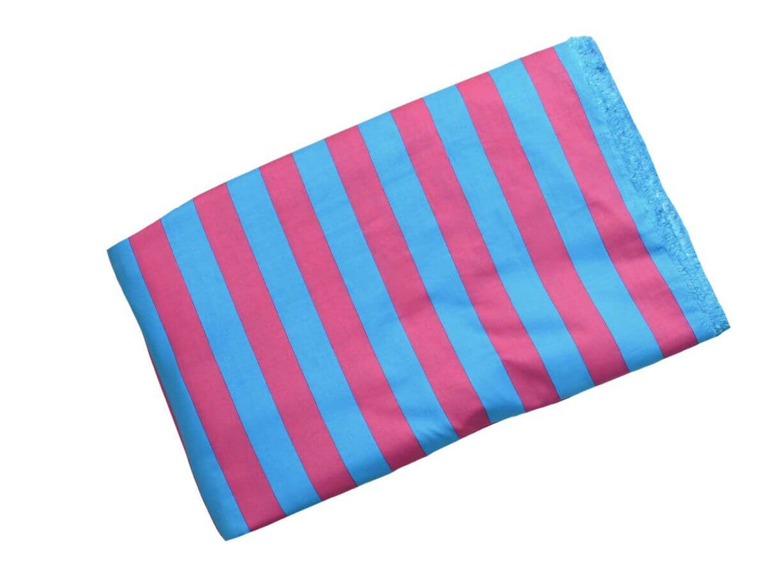 Striped fabric by the yard with colorful retro pink and blue design