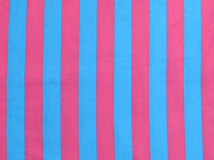 Retro tent stripe fabric showing bright pink and sky blue stripes