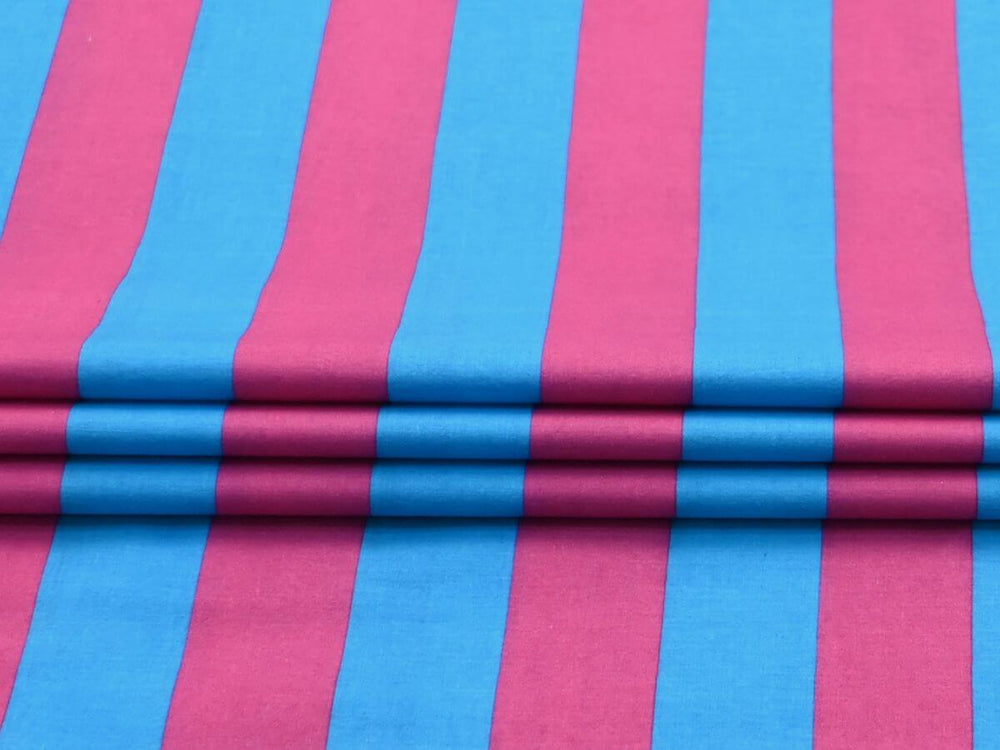 Pink and blue striped fabric by the yard with bold vertical stripes