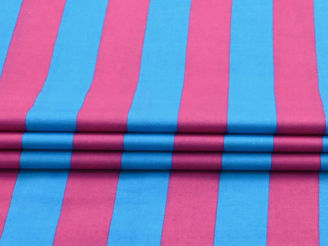 Pink and blue striped fabric by the yard with bold vertical stripes
