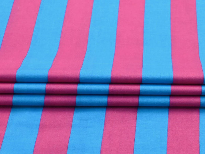 Pink and blue striped fabric by the yard with bold vertical stripes