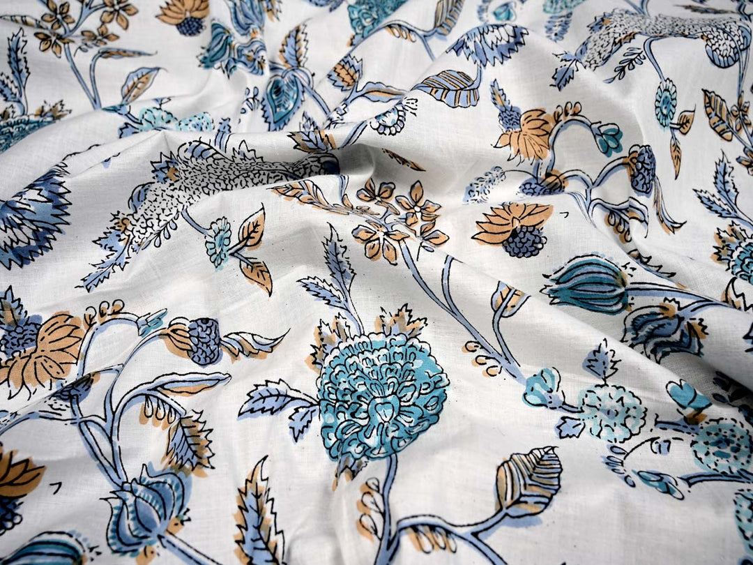 blue cotton printed custom fabrics