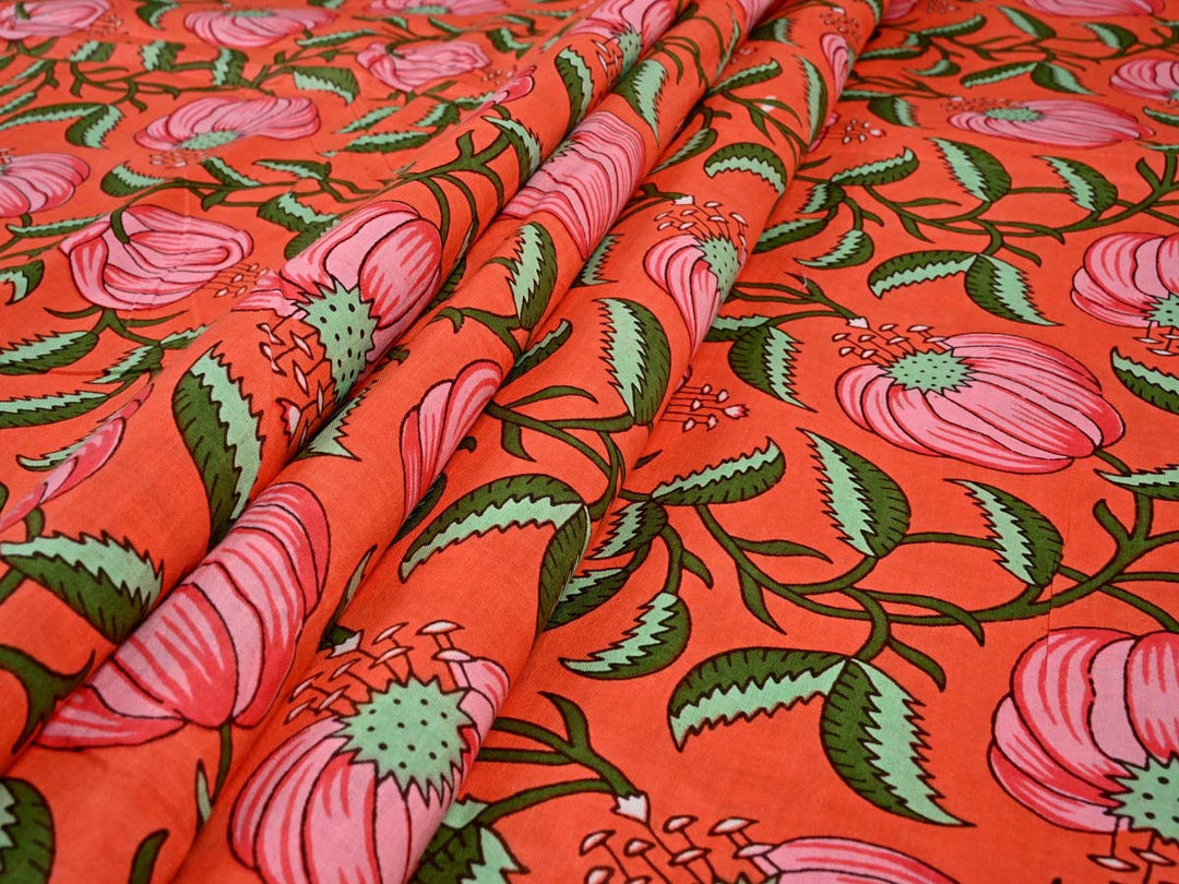 orange printed cotton fabric