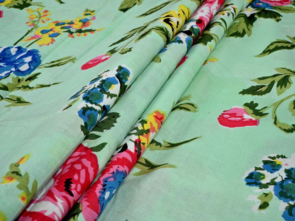 pink blue roses print fabric