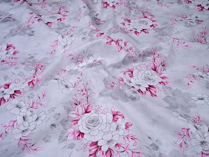 pink white roses fabric