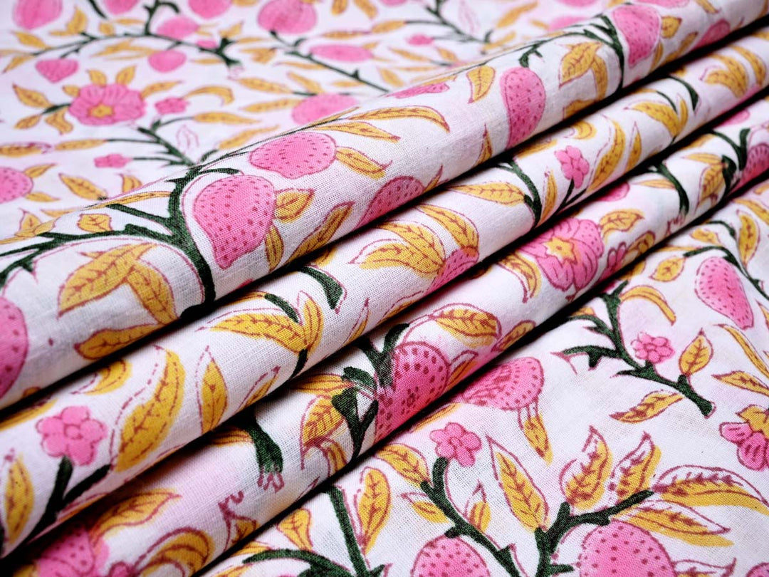 floral pink cotton textile material