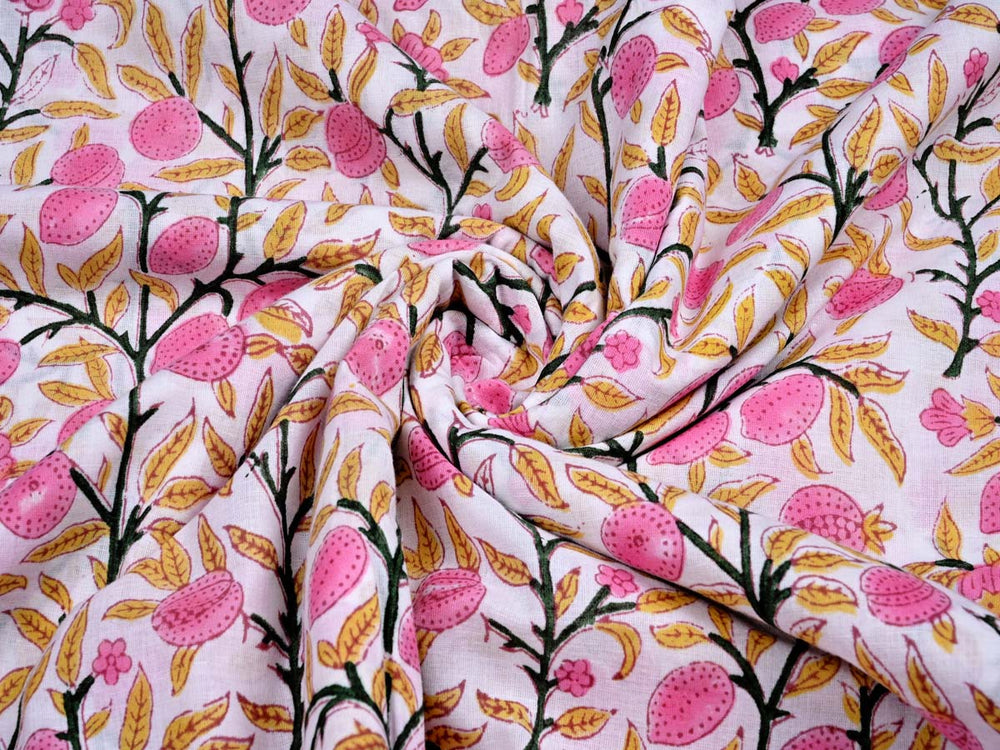 yellow leaf print cotton fabric
