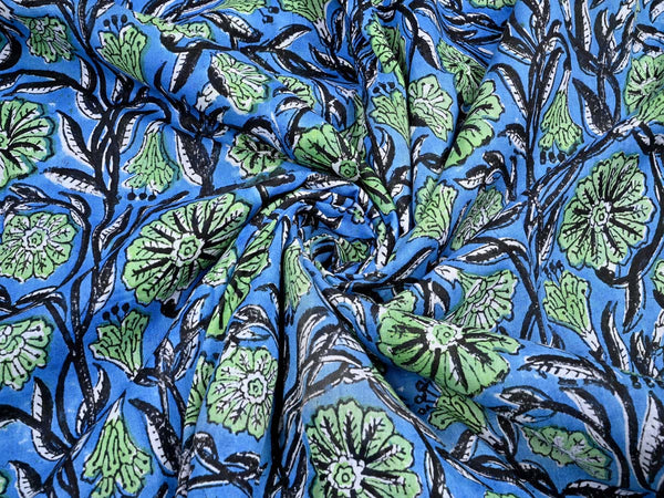 Blue Block print cotton fabric