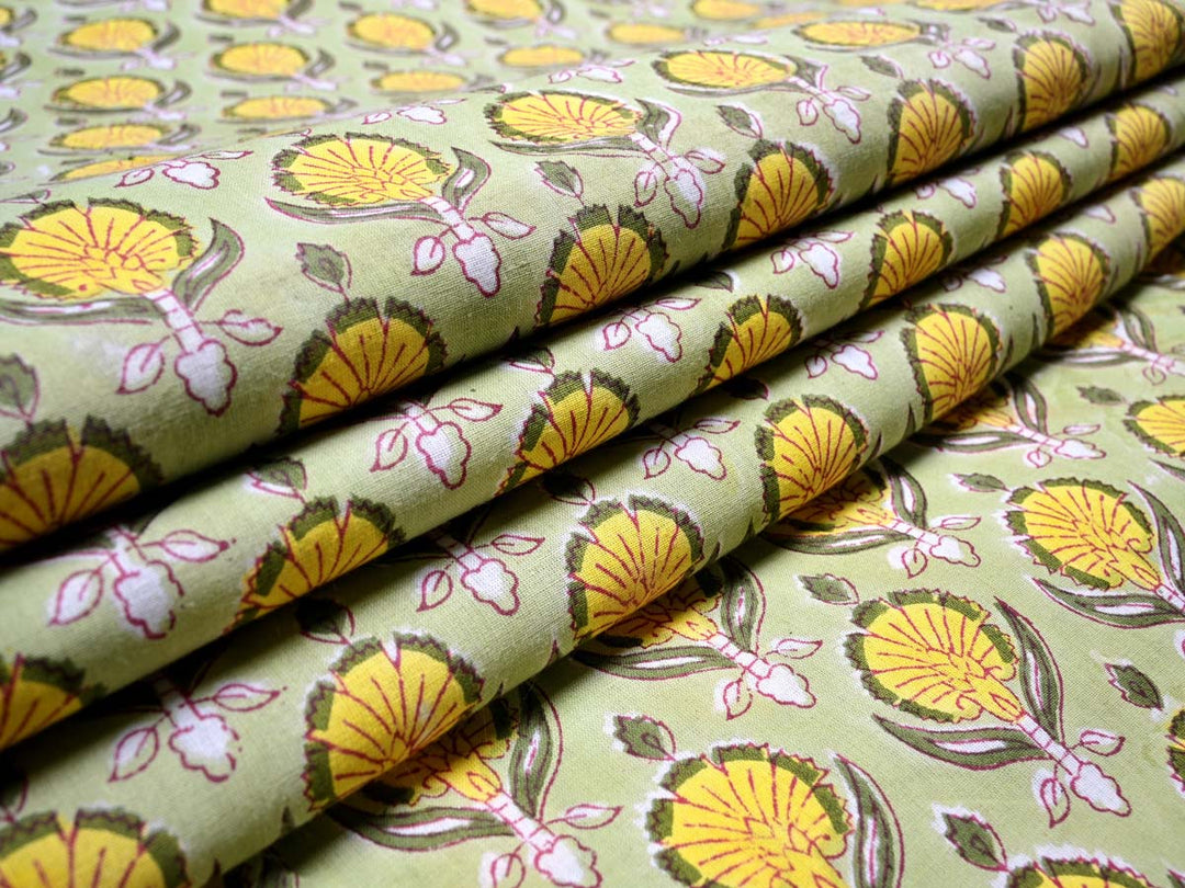 yellow printed cotton dress fabric