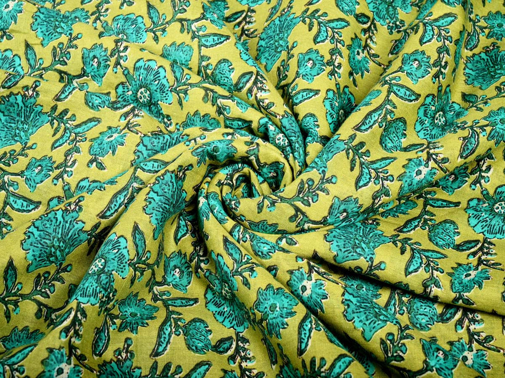 floral green cotton clothes fabric