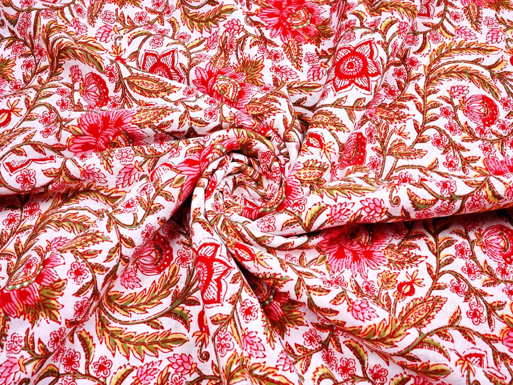 tropical red floral prints fabric