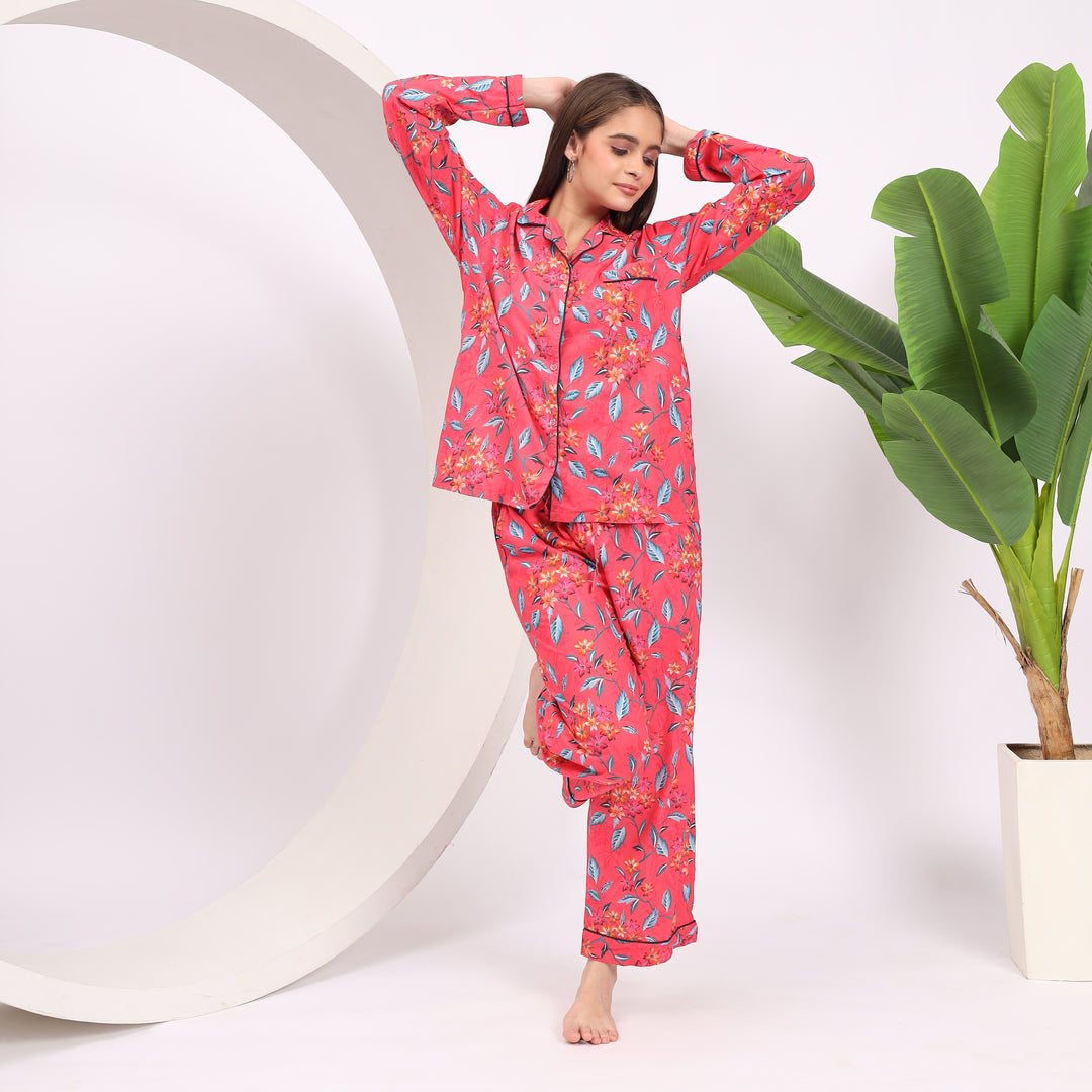 Stylish Floral Printed Sleep Dress - Women’s PJ Set