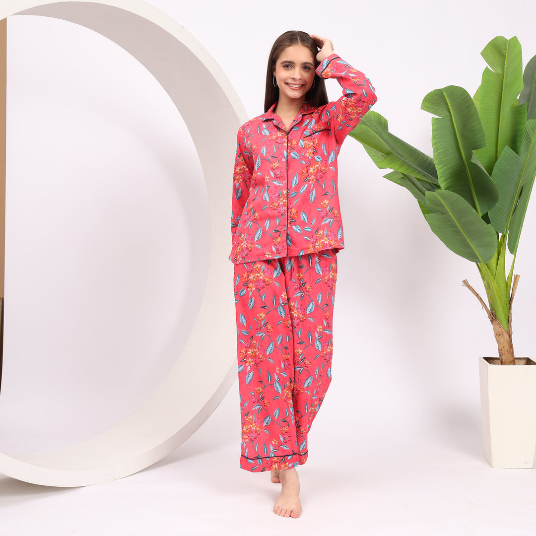 Stylish Floral Printed Sleep Dress - Women’s PJ Set