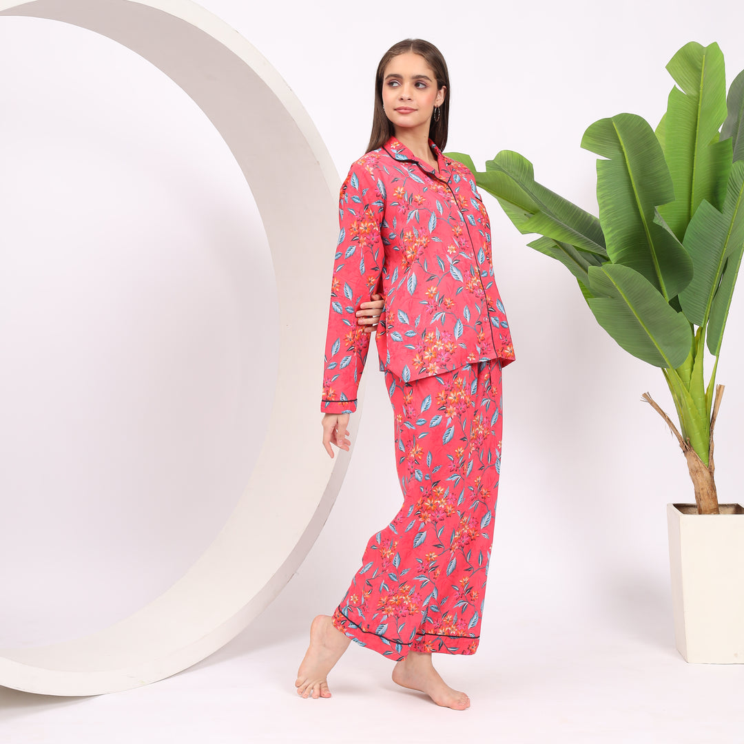 Stylish Floral Printed Sleep Dress - Women’s PJ Set