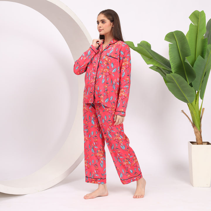 Stylish Floral Printed Sleep Dress - Women’s PJ Set