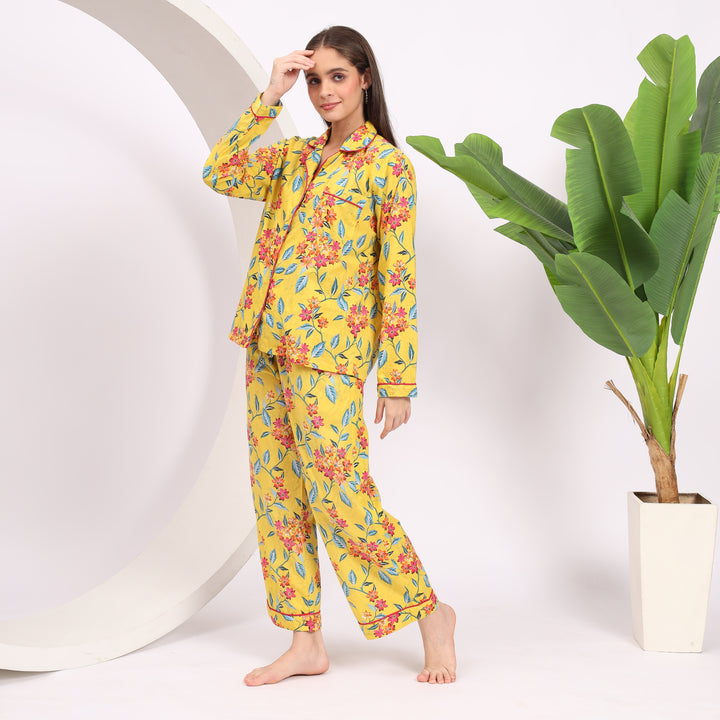 Stylish Floral Printed Sleep Dress - Women’s PJ Set