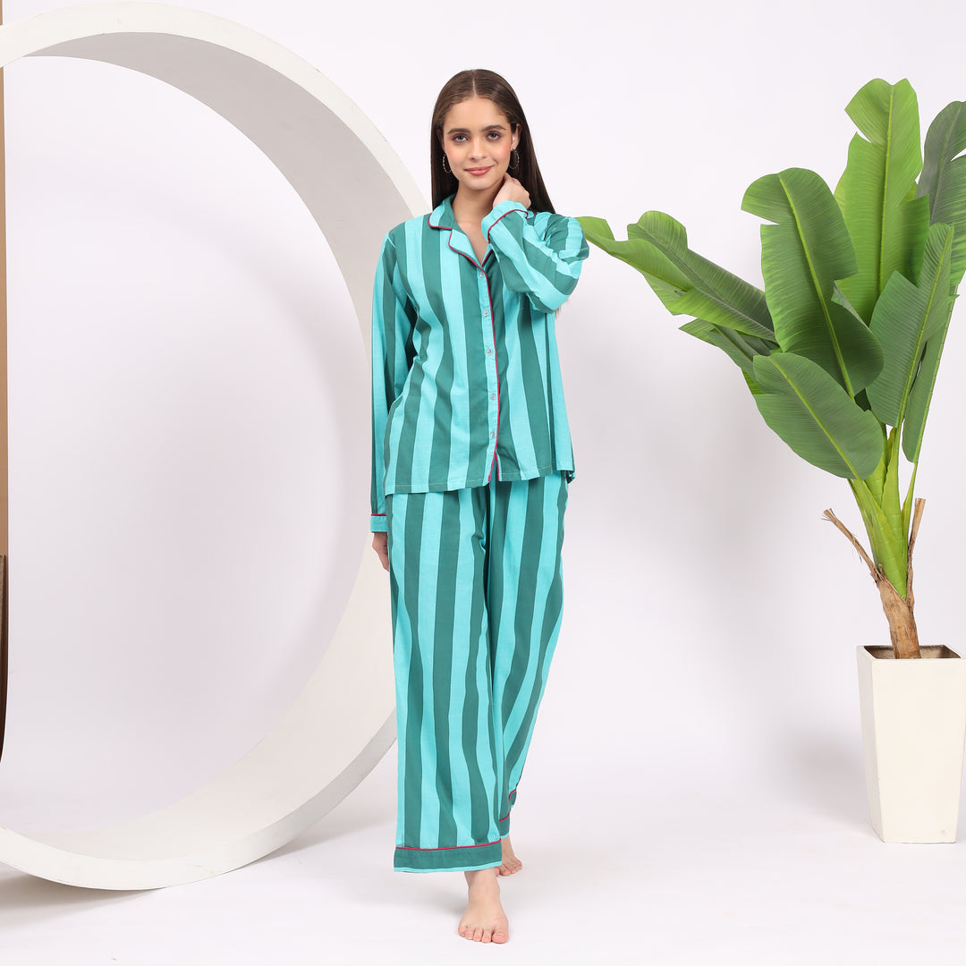 Cotton Stripes: Designer Relaxed Pj Dress for Women