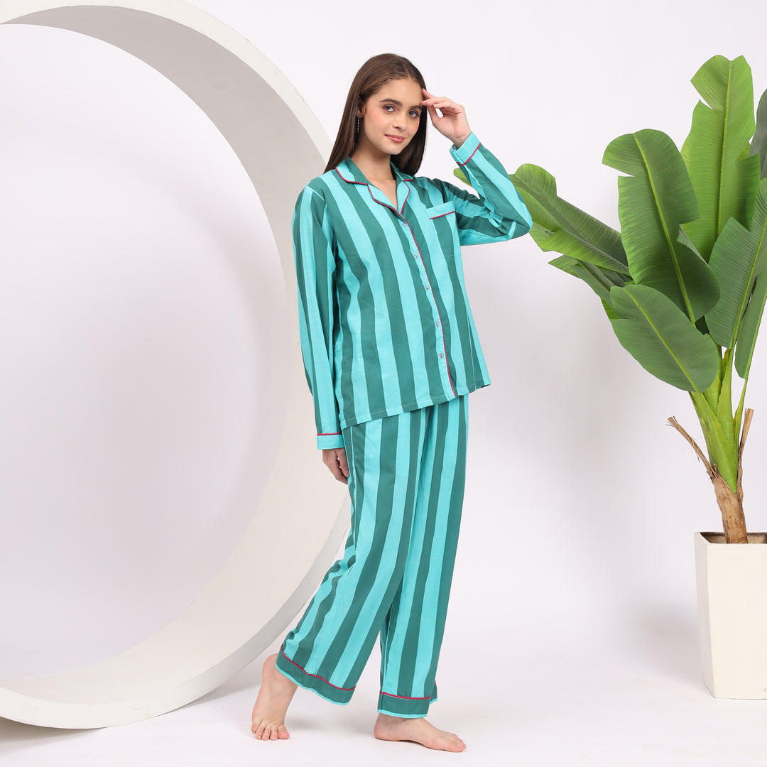 Cotton Stripes: Designer Relaxed Pj Dress for Women