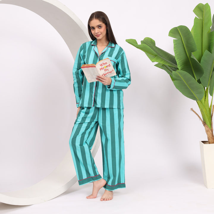 Cotton Stripes: Designer Relaxed Pj Dress for Women