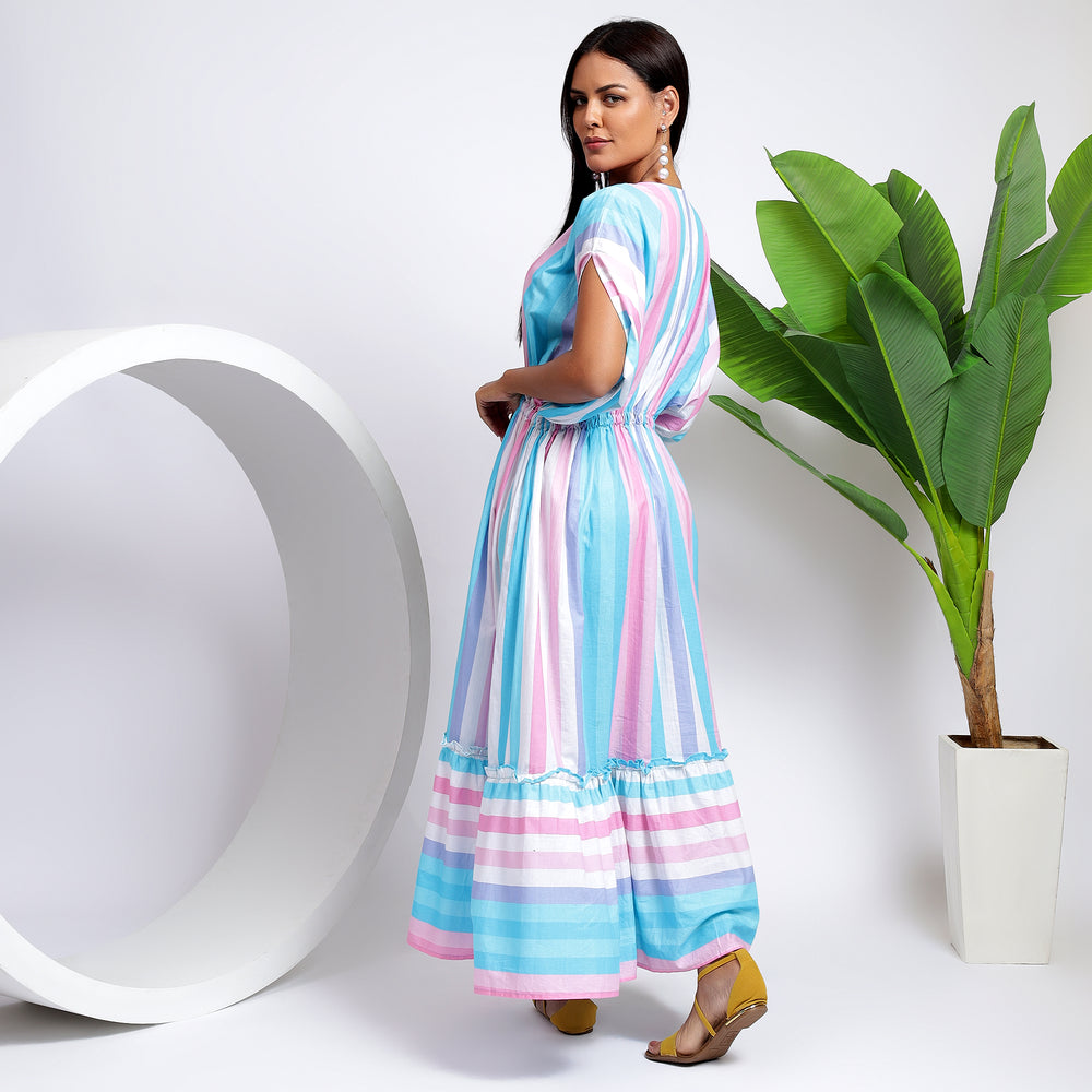 Sky Blue Cotton Maxi Dresses