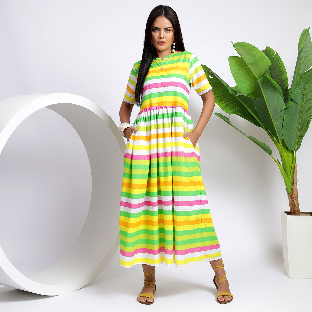 Multicolor Striped Midi Dress
