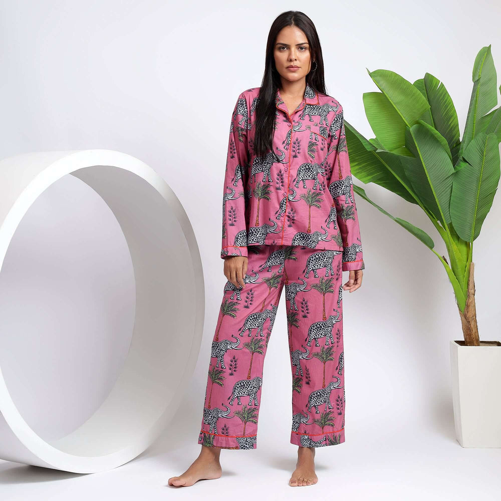 Animal Print Pajamas & Elephant Print PJ Set – Indian Block Print Cotton PJs for Women