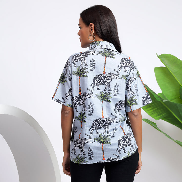 Luxury Women’s Wear ~ Cotton Gray Shirt with Elephant print