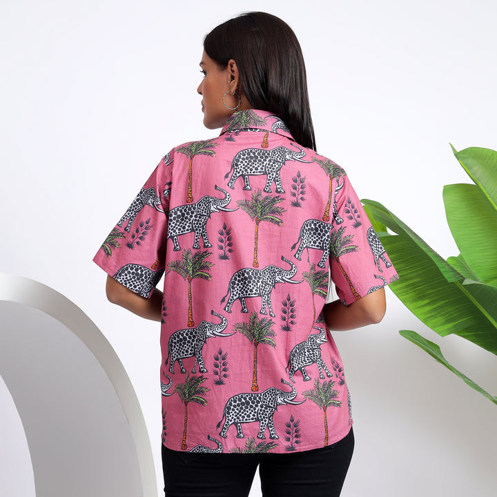 Casual Cotton Pink Shirts for Women | Animal Printed Style