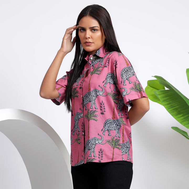 Casual Cotton Pink Shirts for Women | Animal Printed Style