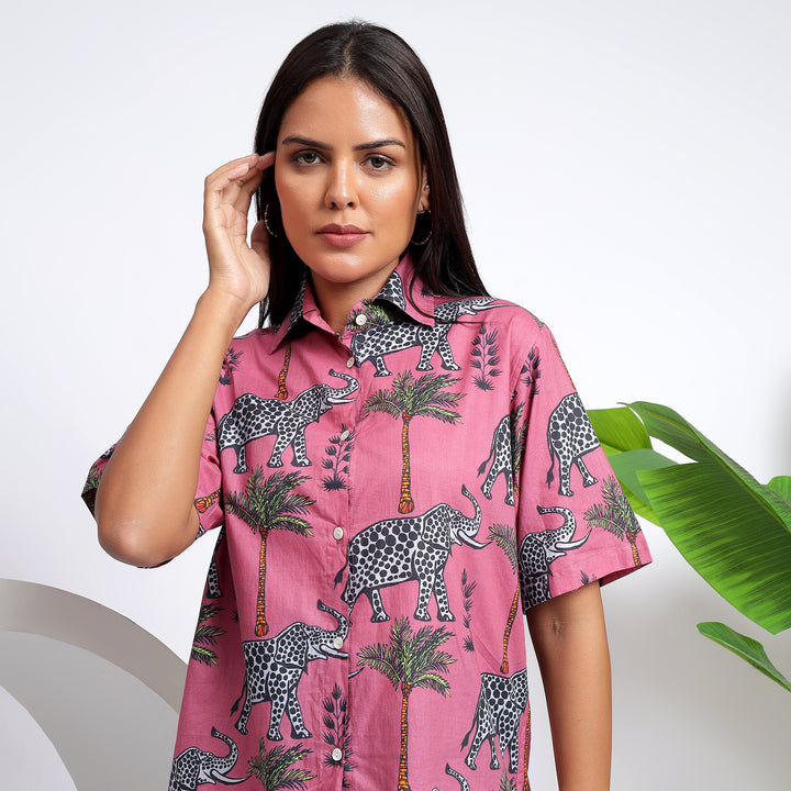 Casual Cotton Pink Shirts for Women | Animal Printed Style