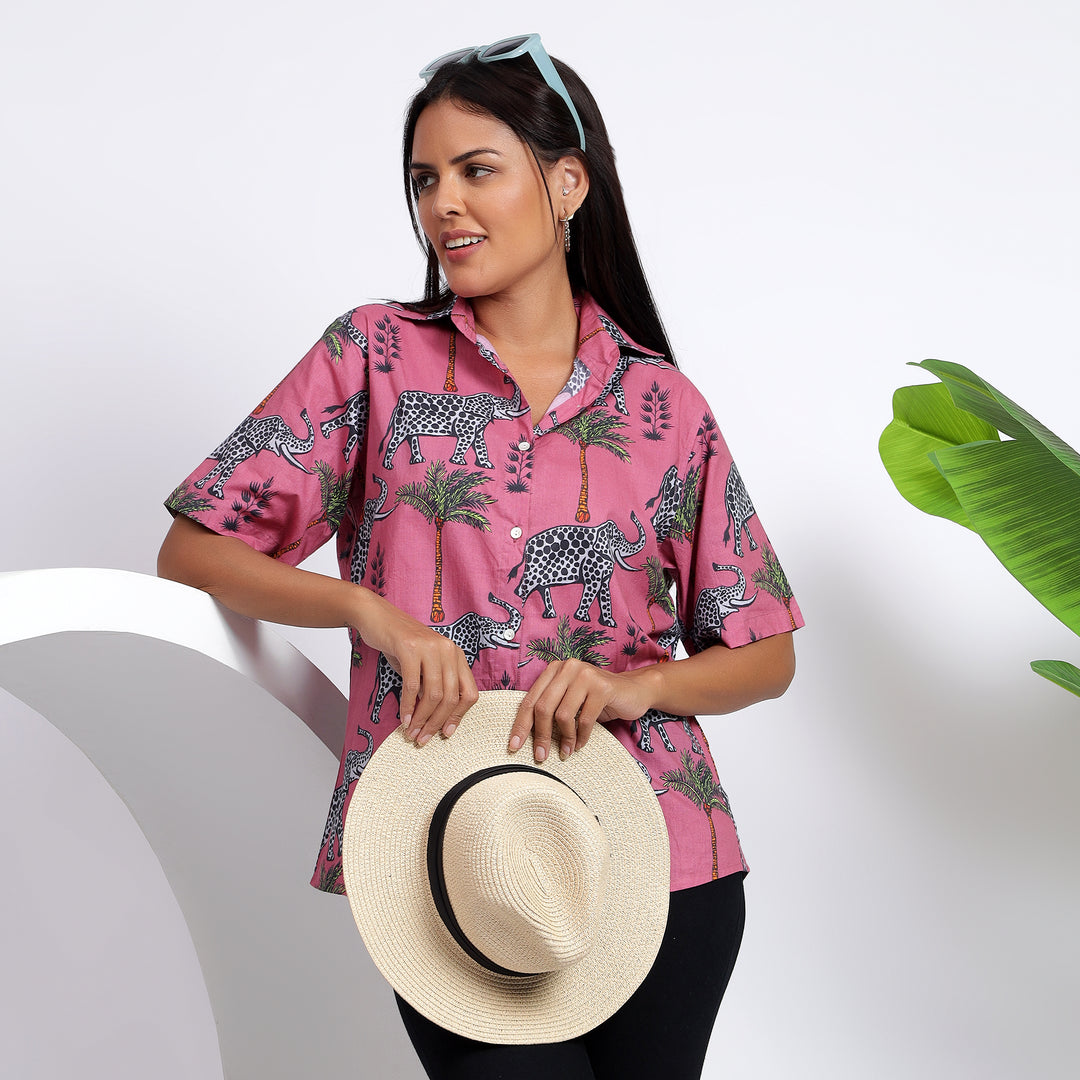 Casual Cotton Pink Shirts for Women | Animal Printed Style