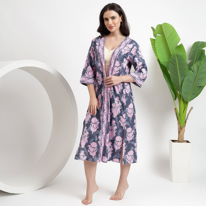 Floral Printed Cotton Robes | Beachwear Dress for Women