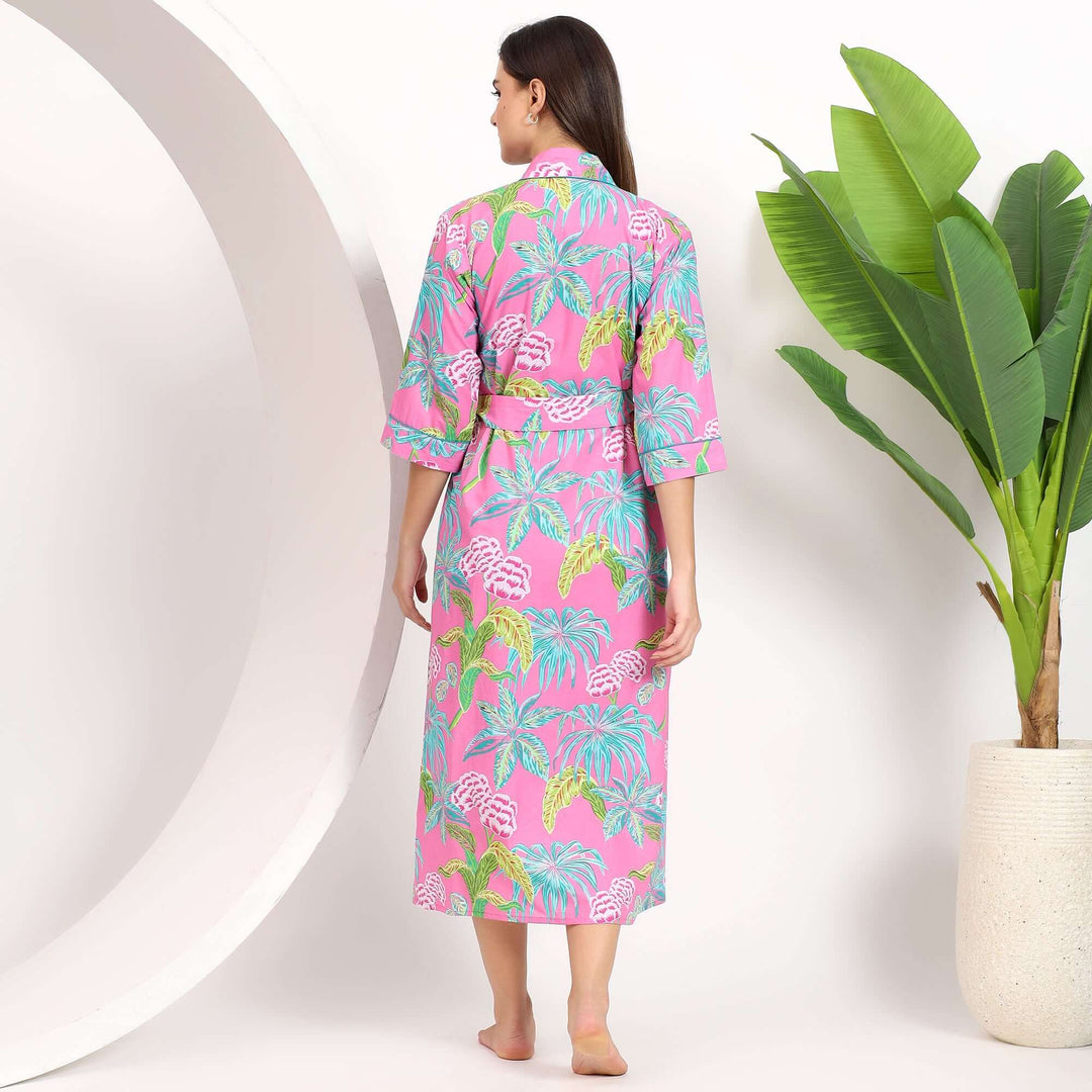 Tropical Print Kimono – Dressing Gown Cotton Robe for Women – Indo Libas Tropical Print Kimono – Dressing Gown Cotton Robe for Women – Indo Libas