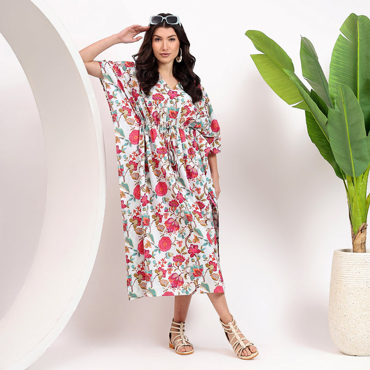 Floral Cotton Caftan Dress – Indian Block Print Long Kaftan