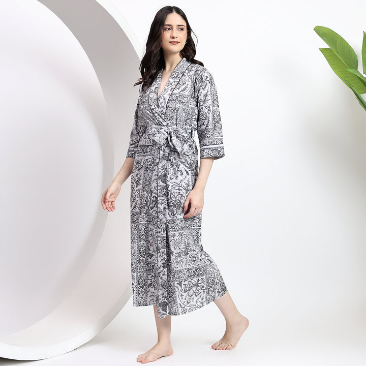 Relax in Style with This Comfortable Cotton Kimono Night Gown.