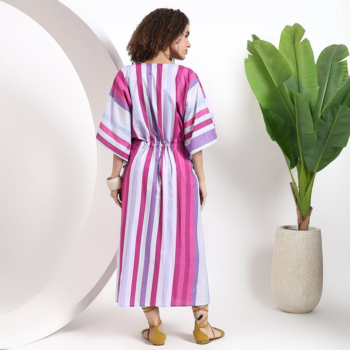 Comfortable and chic pink stripes kaftan dress with modern vibes