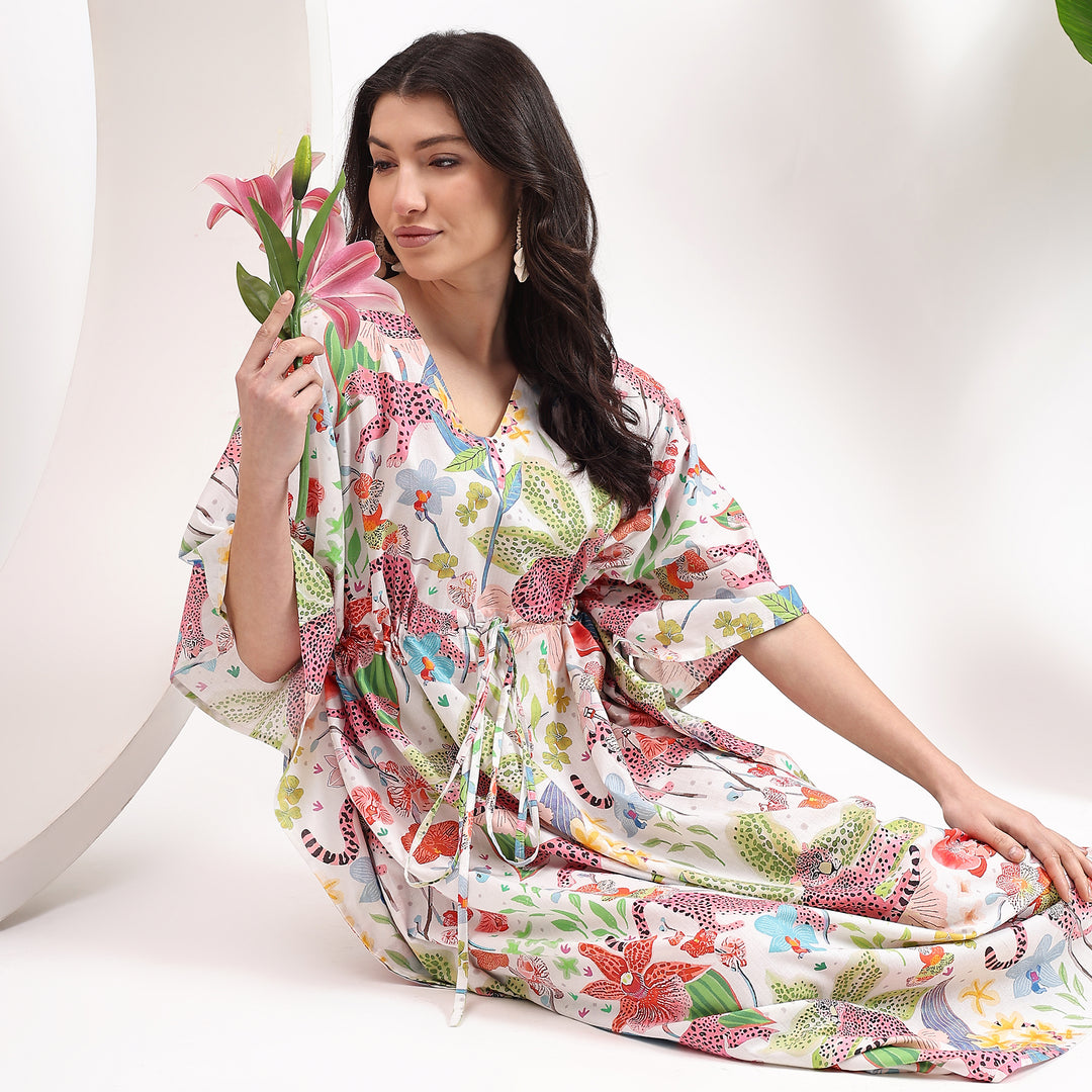 Leopard print cotton kaftan for women