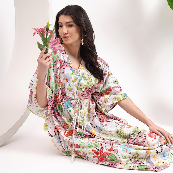 Leopard print cotton kaftan for women