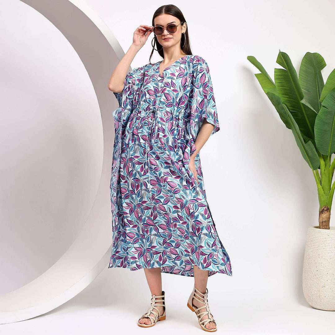cotton caftan dress Block print Floral kaftan Dress – Handmade cotton caftan for women XL / 44 Inches