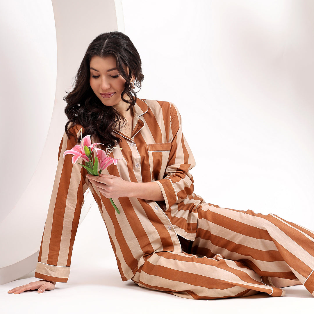Stripe Print Cotton Pajama Sets & PJ Set – Hand Block Pajamas for Women