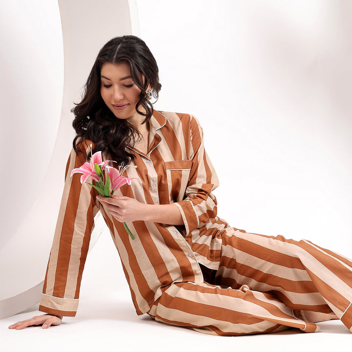 Stripe Print Cotton Pajama Sets & PJ Set – Hand Block Pajamas for Women