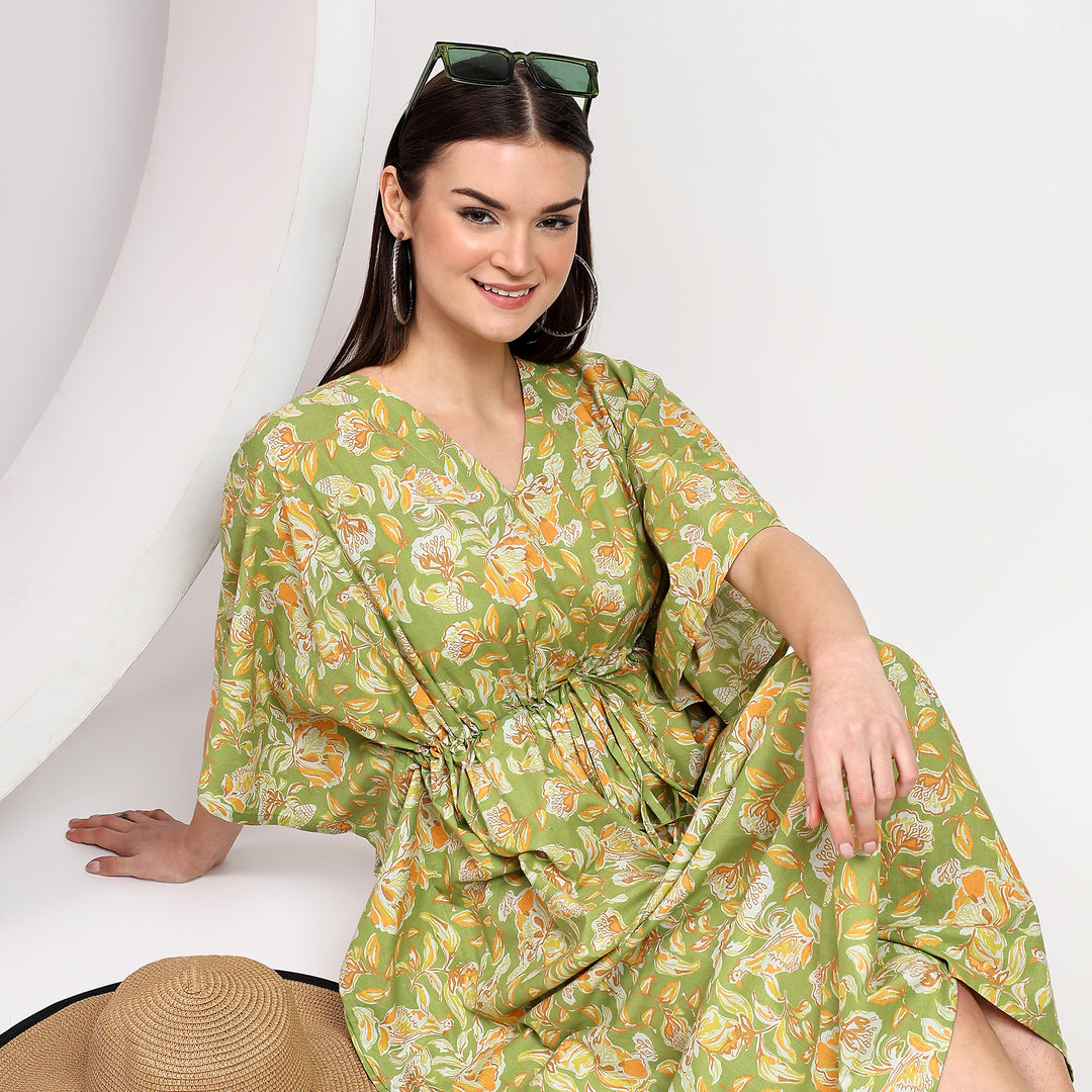 Handcrafted cotton caftan – Indian block print lounge dress