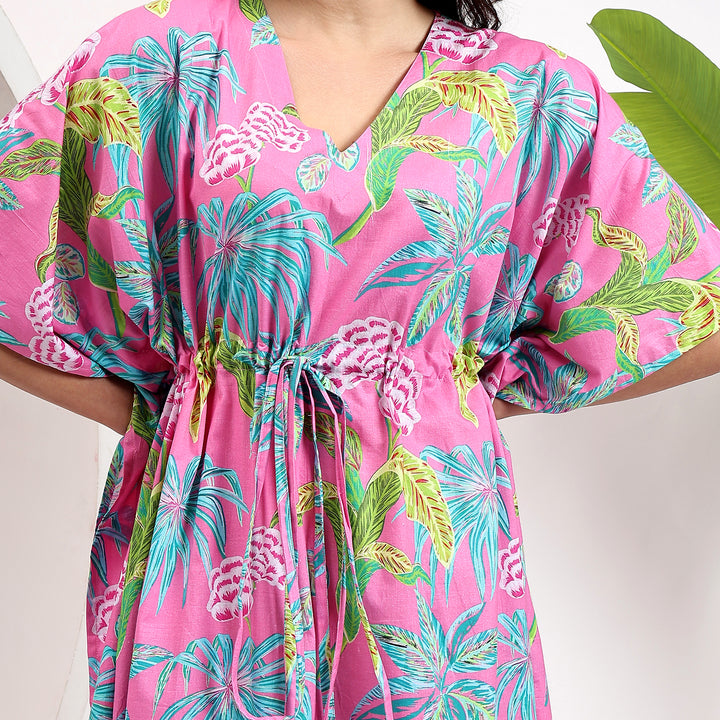 Boho floral kaftan – lightweight Indian cotton caftan dress