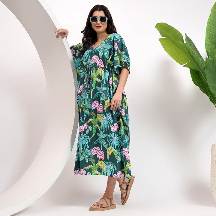 Boho kaftan dress for women – block print cotton caftan style