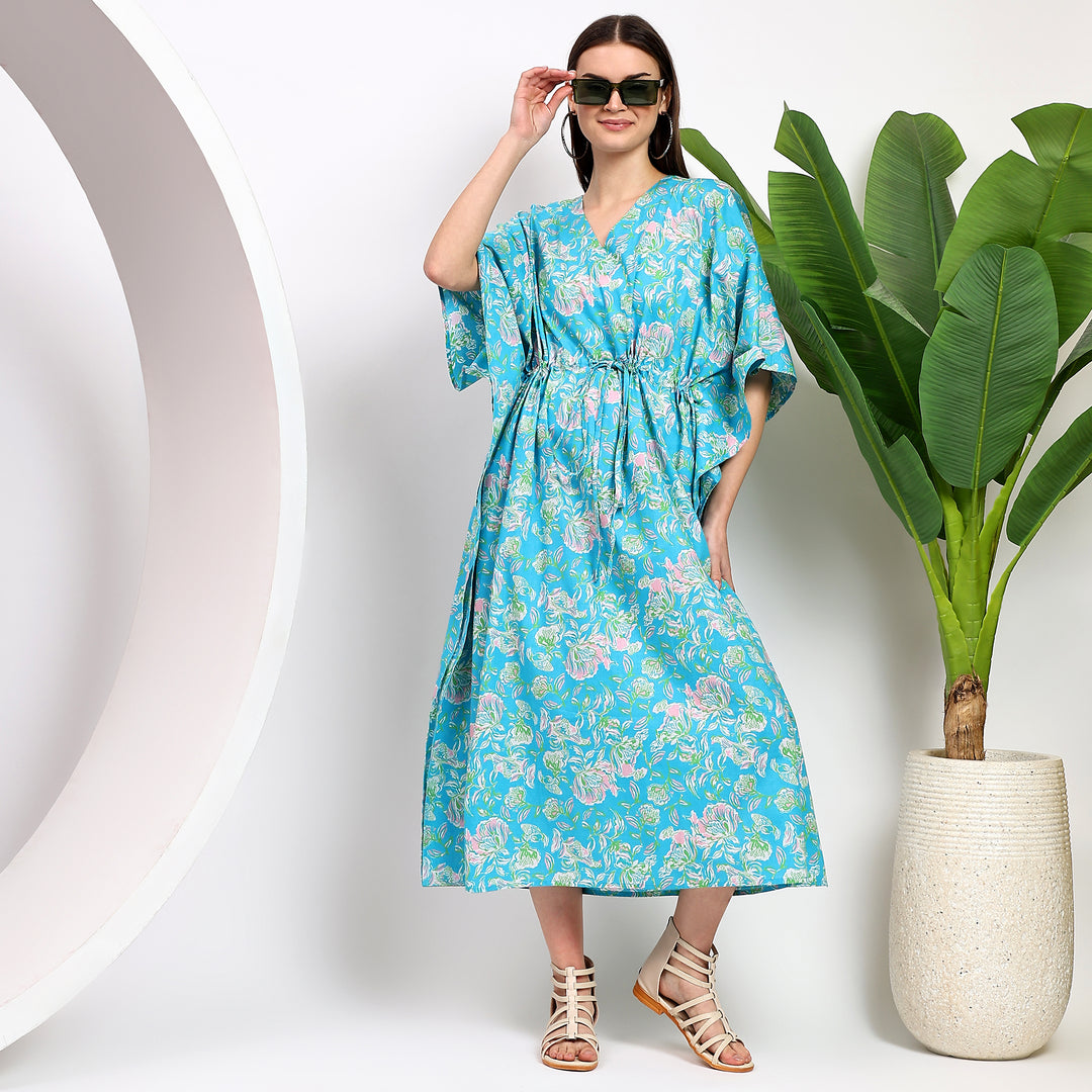 Block printed vintage kaftan – Indian cotton caftan for women