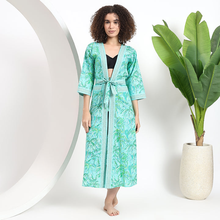 Vibrant tropical print kimono with a relaxed Hawaiian vibe