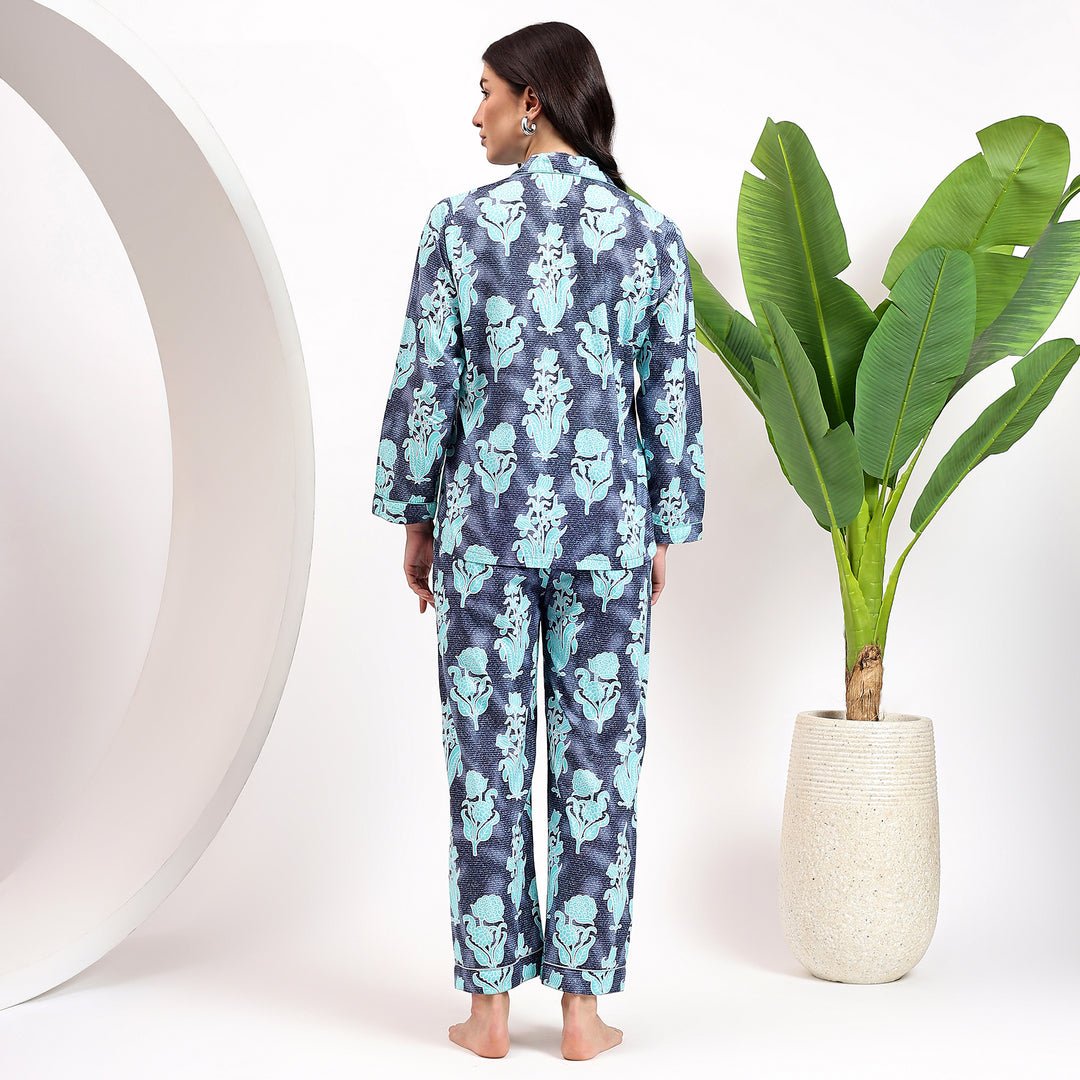 Indigo block print cotton PJs – handmade pajama set for women